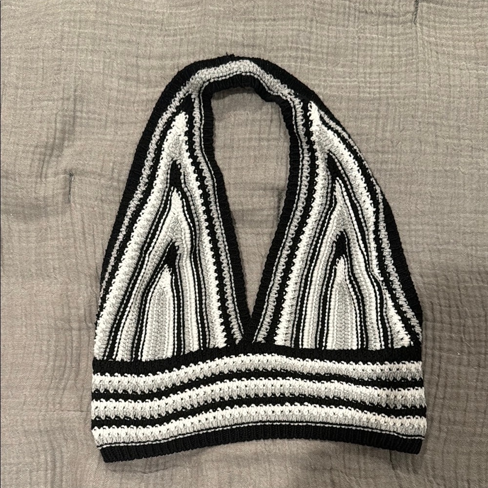 Black and White Crochet Halter Top